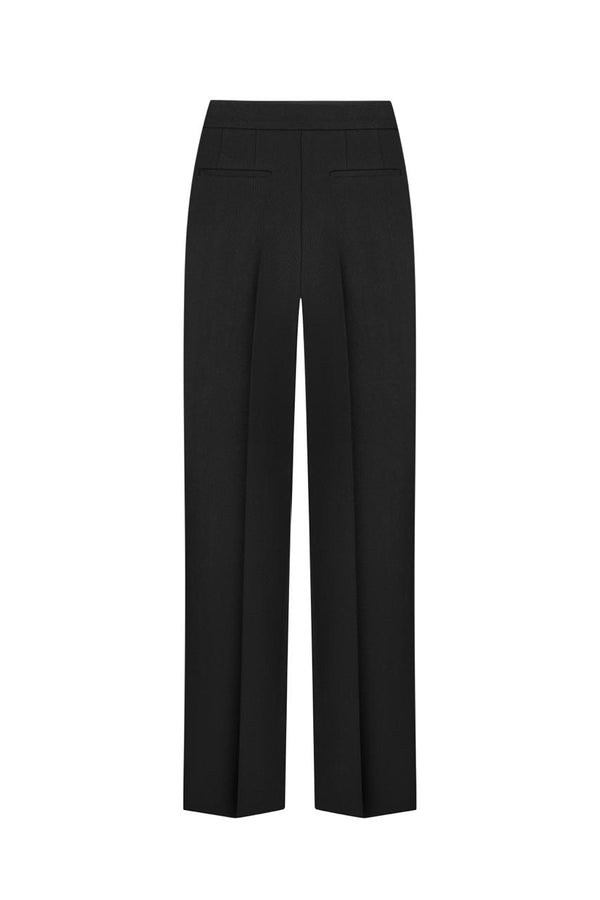 Straight-leg black wool pants