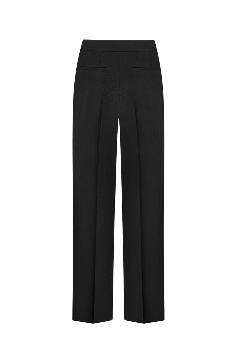 Straight-leg black wool pants