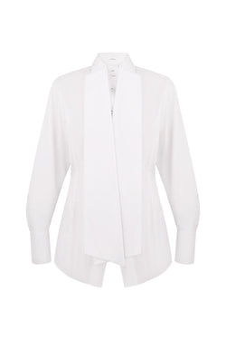 White fitted cotton shirt with a scarf