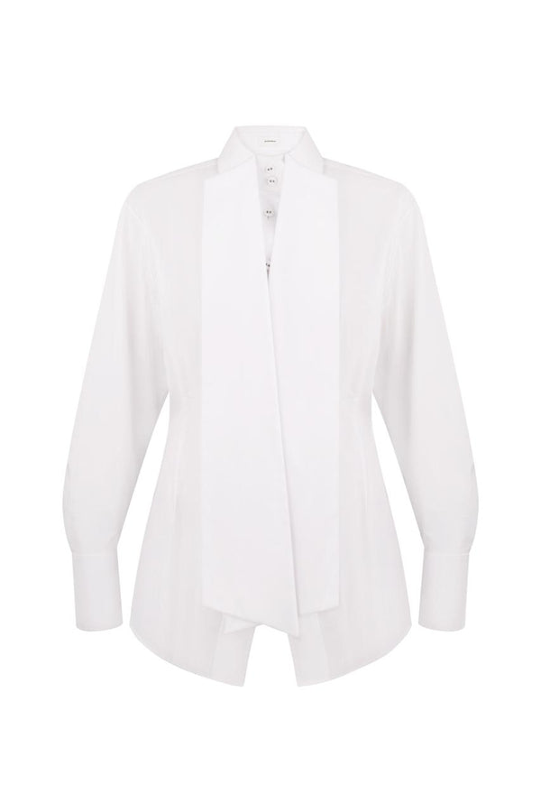 White fitted cotton shirt with a scarf