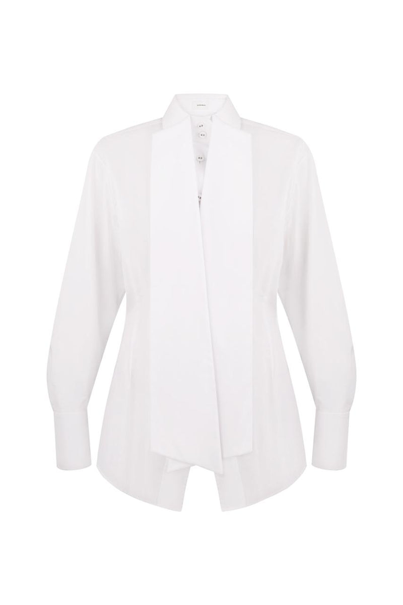 White fitted cotton shirt with a scarf