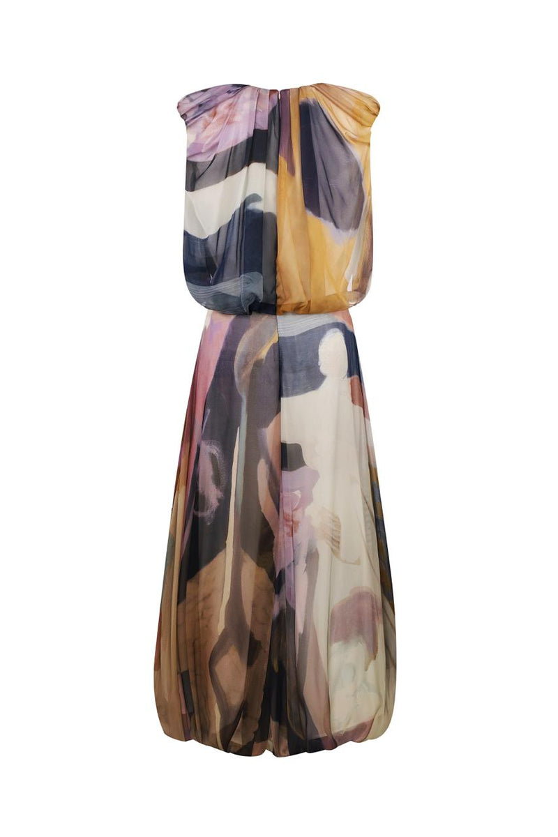 Chiffon midi dress in abstract print