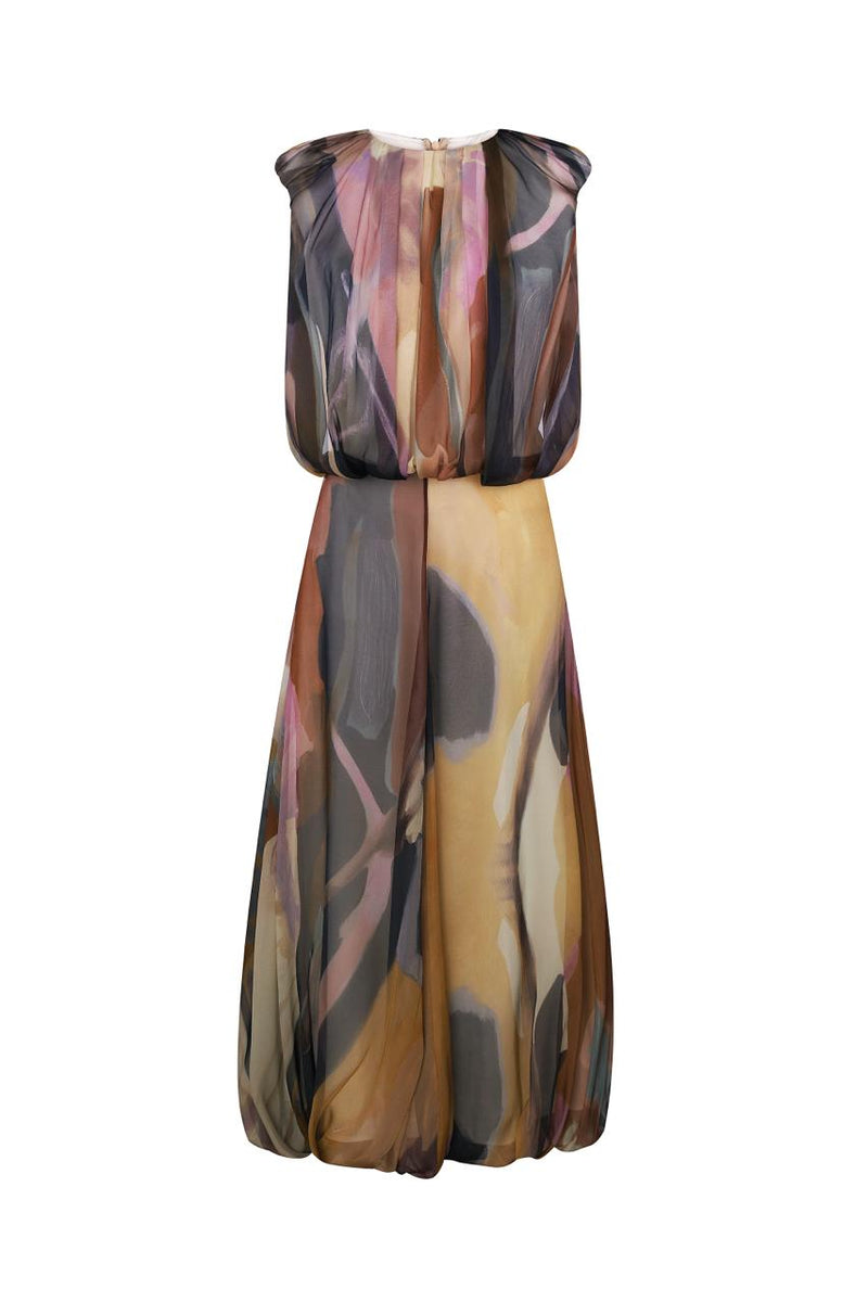 Chiffon midi dress in abstract print