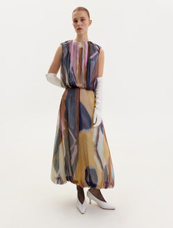 Chiffon midi dress in abstract print