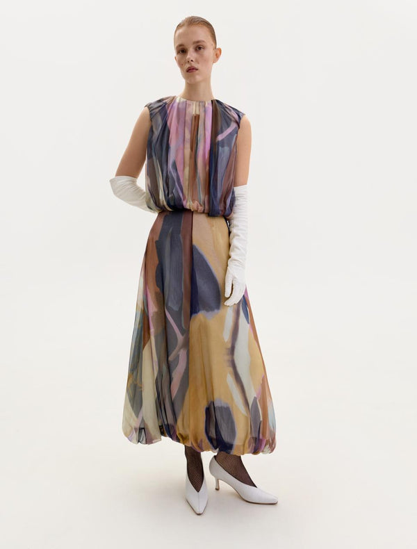 Chiffon midi dress in abstract print