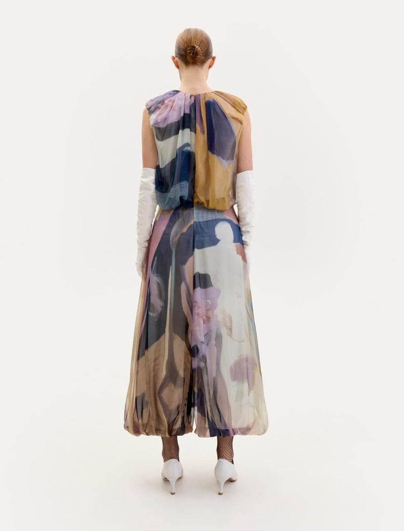 Chiffon midi dress in abstract print
