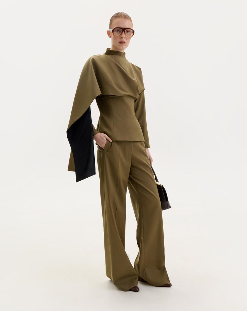 Dark olive straight-leg trousers
