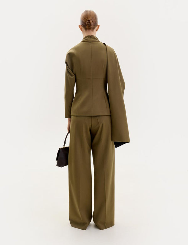 Dark olive straight-leg trousers