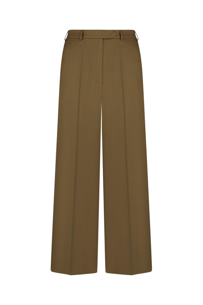 Dark olive straight-leg trousers