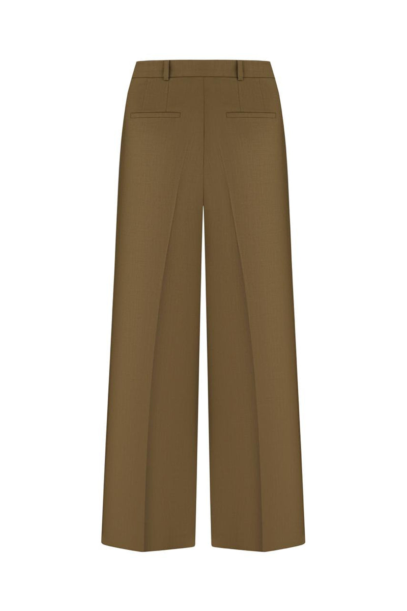 Dark olive straight-leg trousers