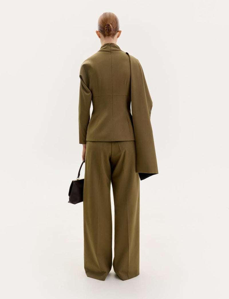 Dark olive wool blouse with a scarf
