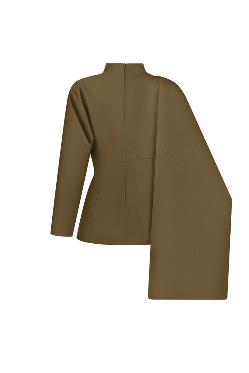 Dark olive wool blouse with a scarf