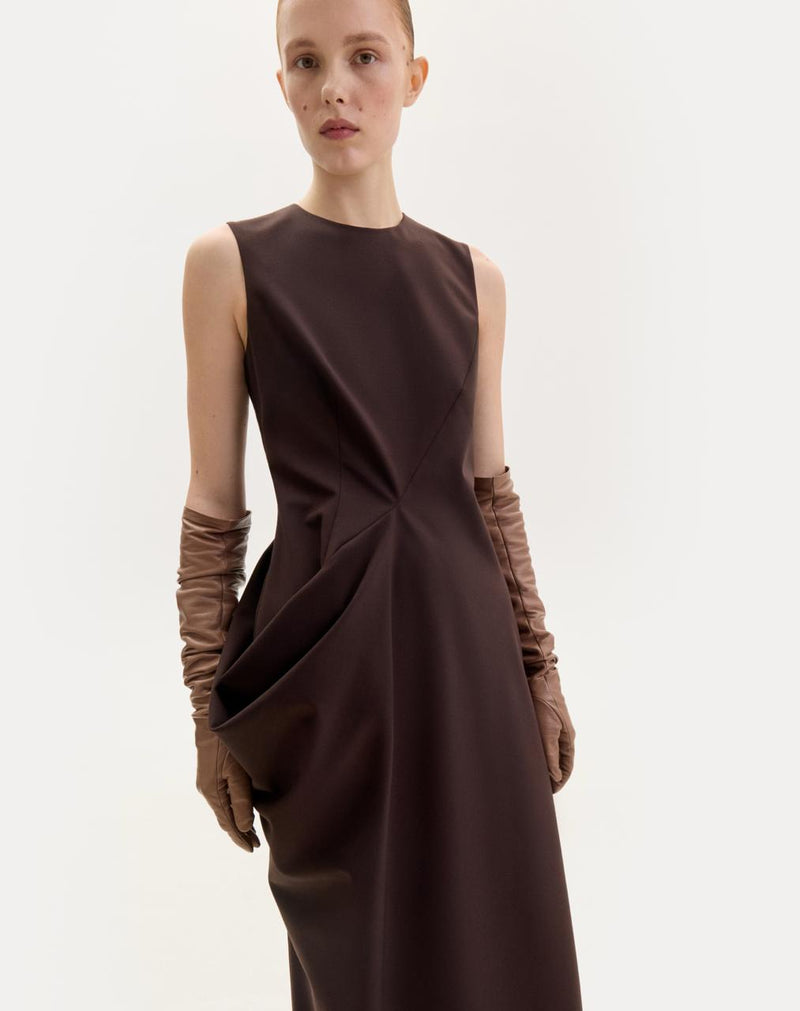 Brown midi dress with a pocket