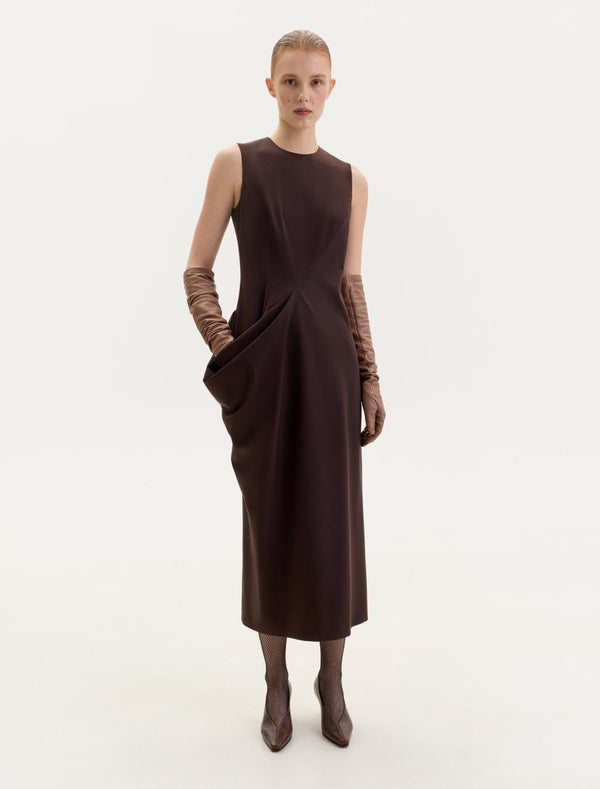 Brown midi dress with a pocket