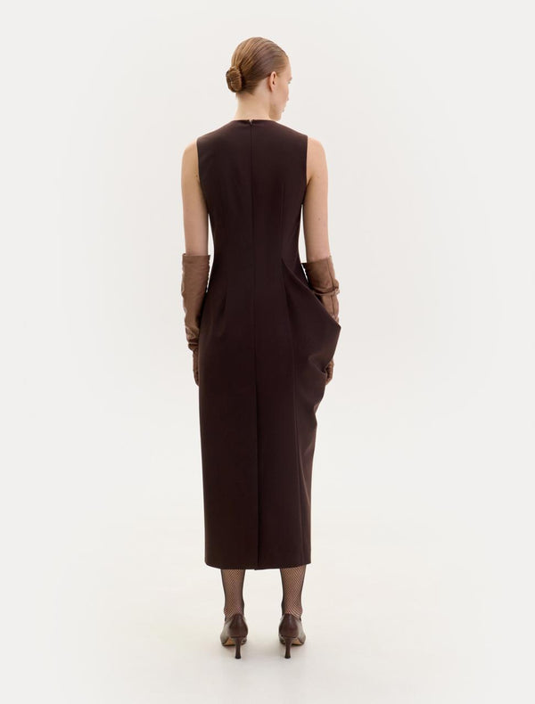Brown midi dress with a pocket
