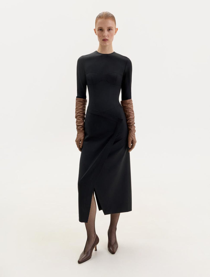 Black wool wrap dress