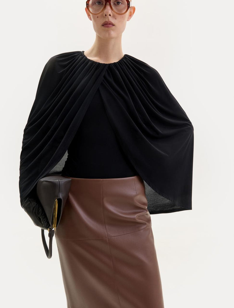 Black jersey cape bodysuit