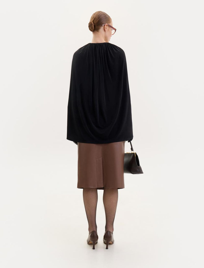 Brown midi skirt in fox leather