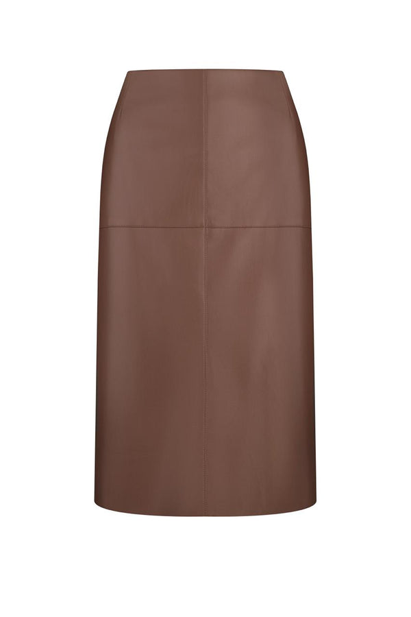 Brown midi skirt in fox leather