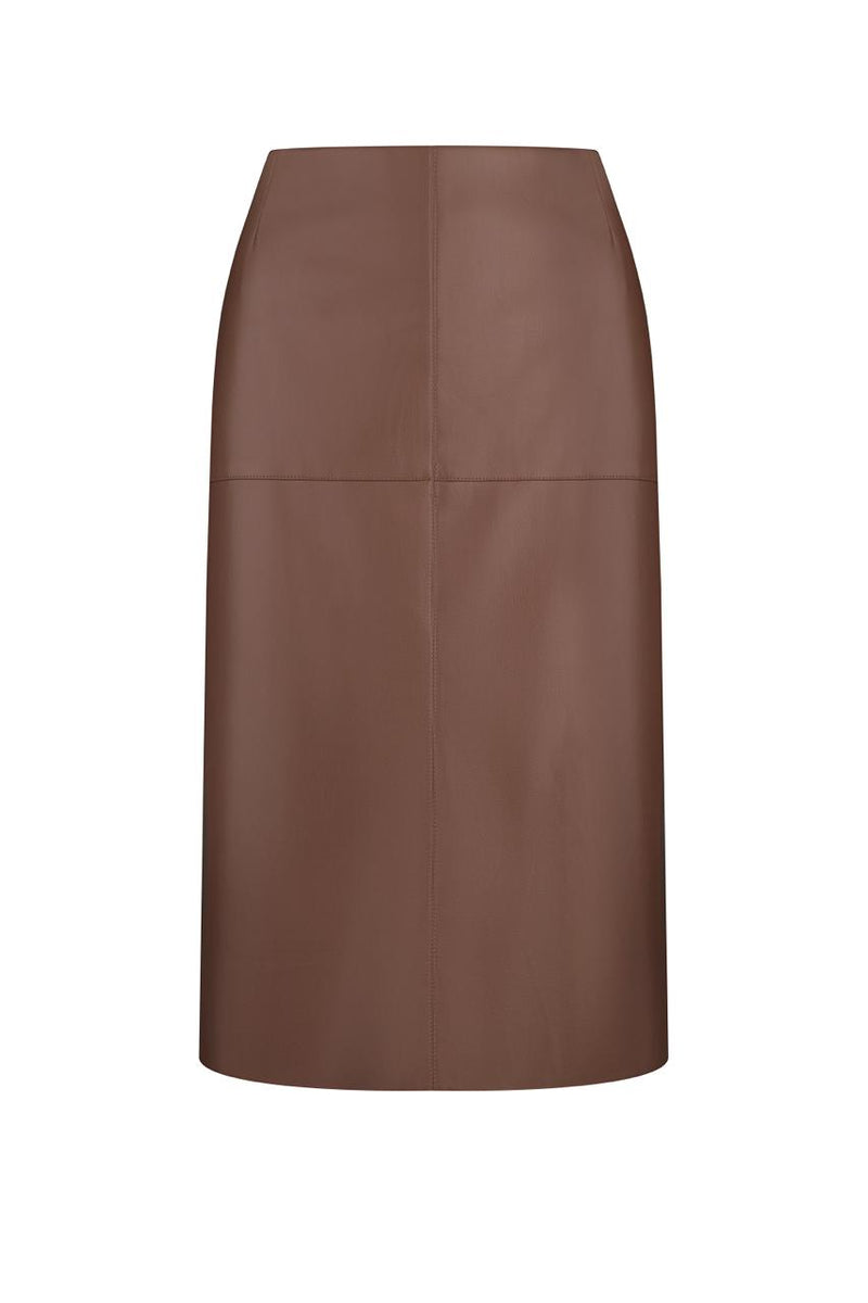 Brown midi skirt in fox leather