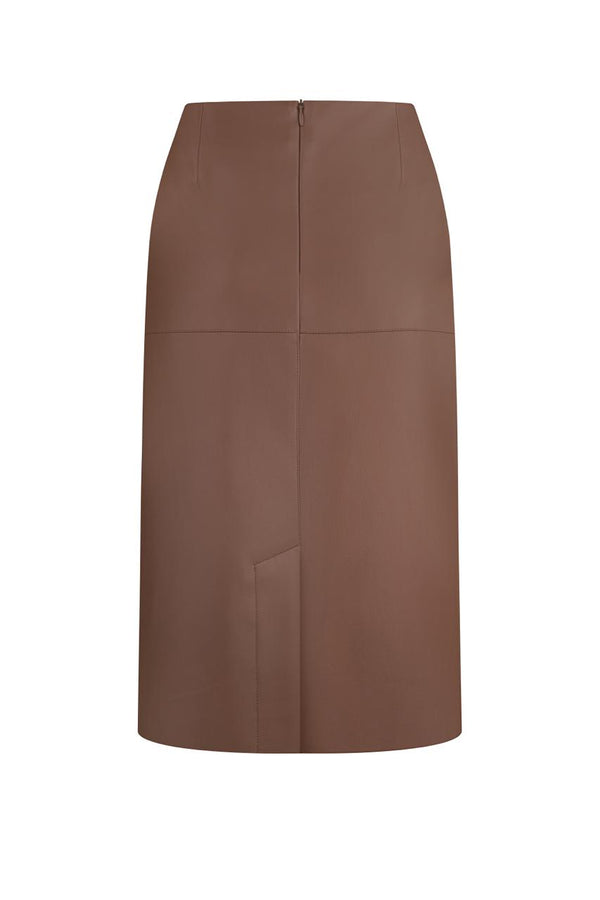 Brown midi skirt in fox leather