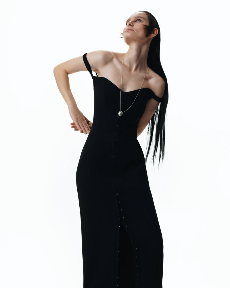 Black bustier dress with hooks