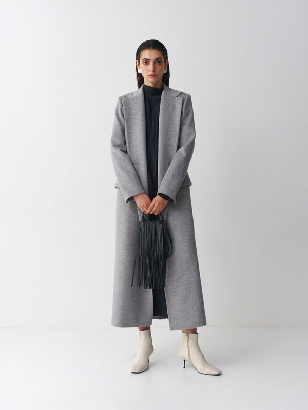 Double-breasted gray cashmere coat