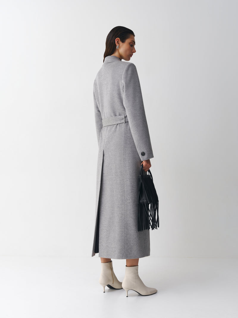 Double-breasted gray cashmere coat