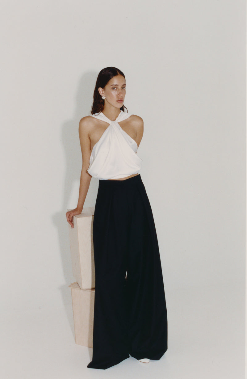 Black wide wool pants