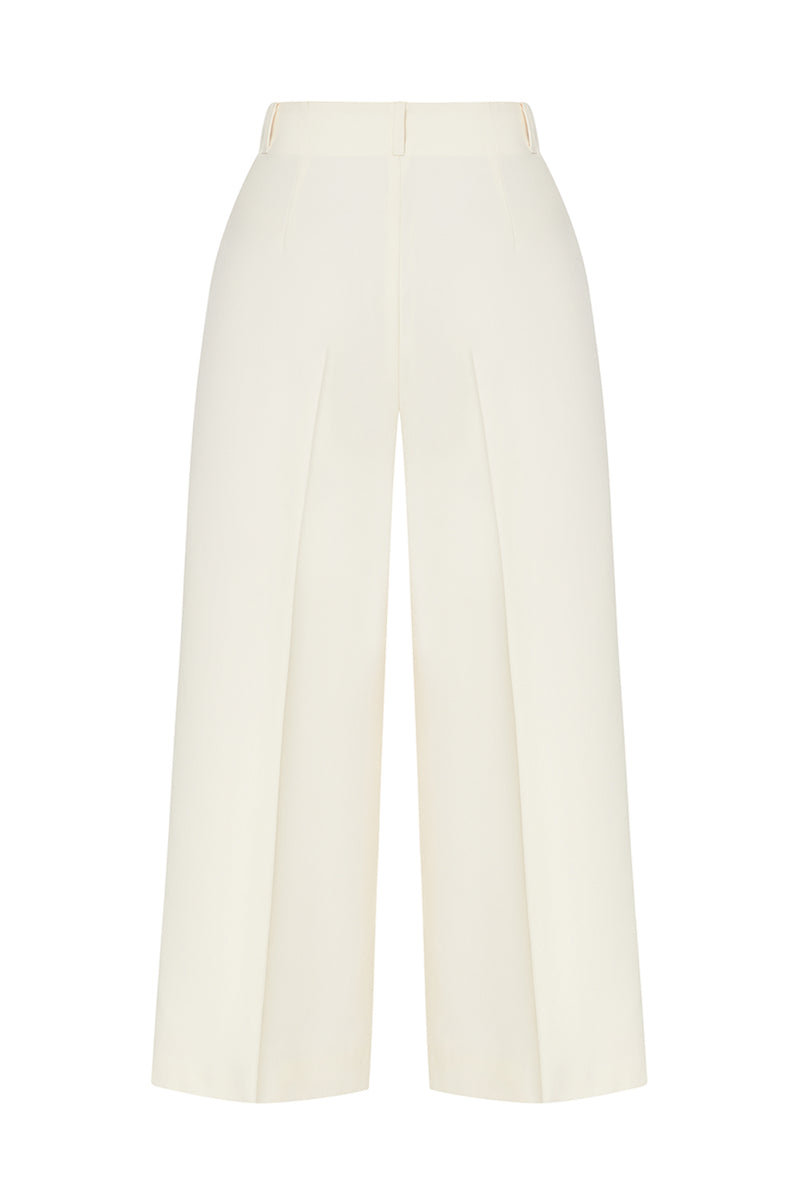 Wide-leg wool trousers in milk