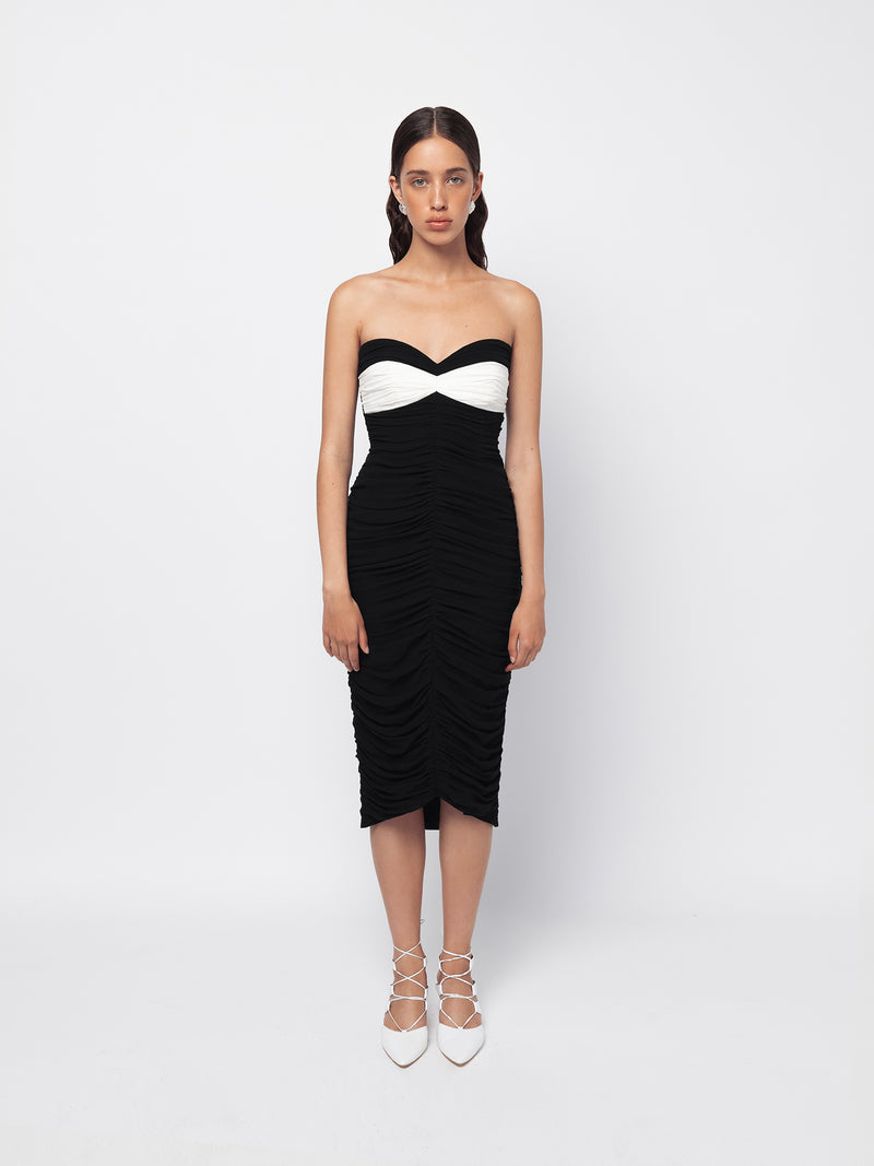 Black off shoulder draped chiffon dress