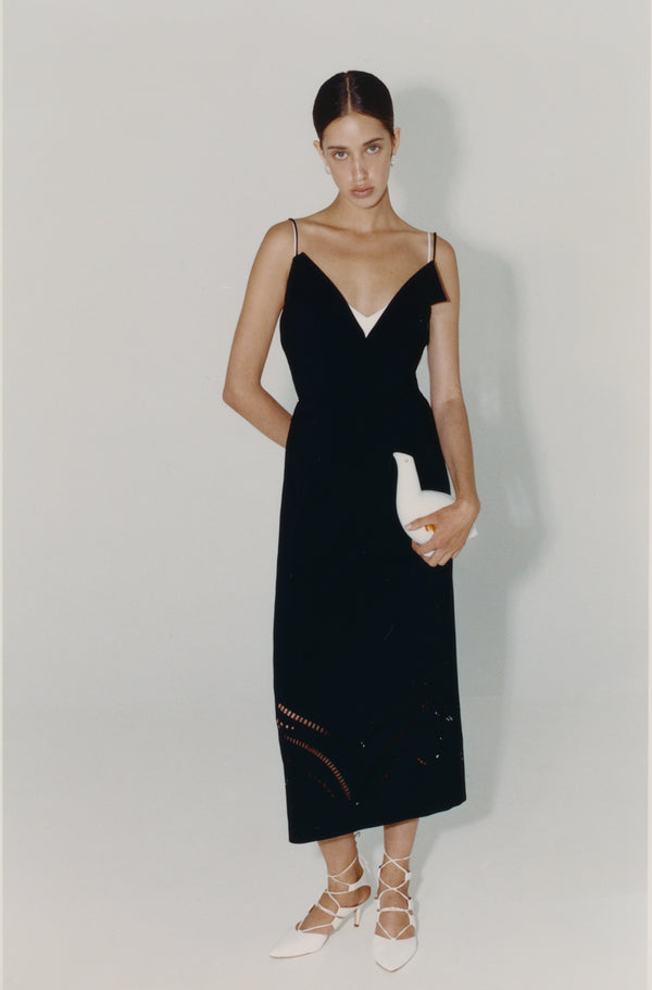 Black midi dress embroidered with trypillian pattern