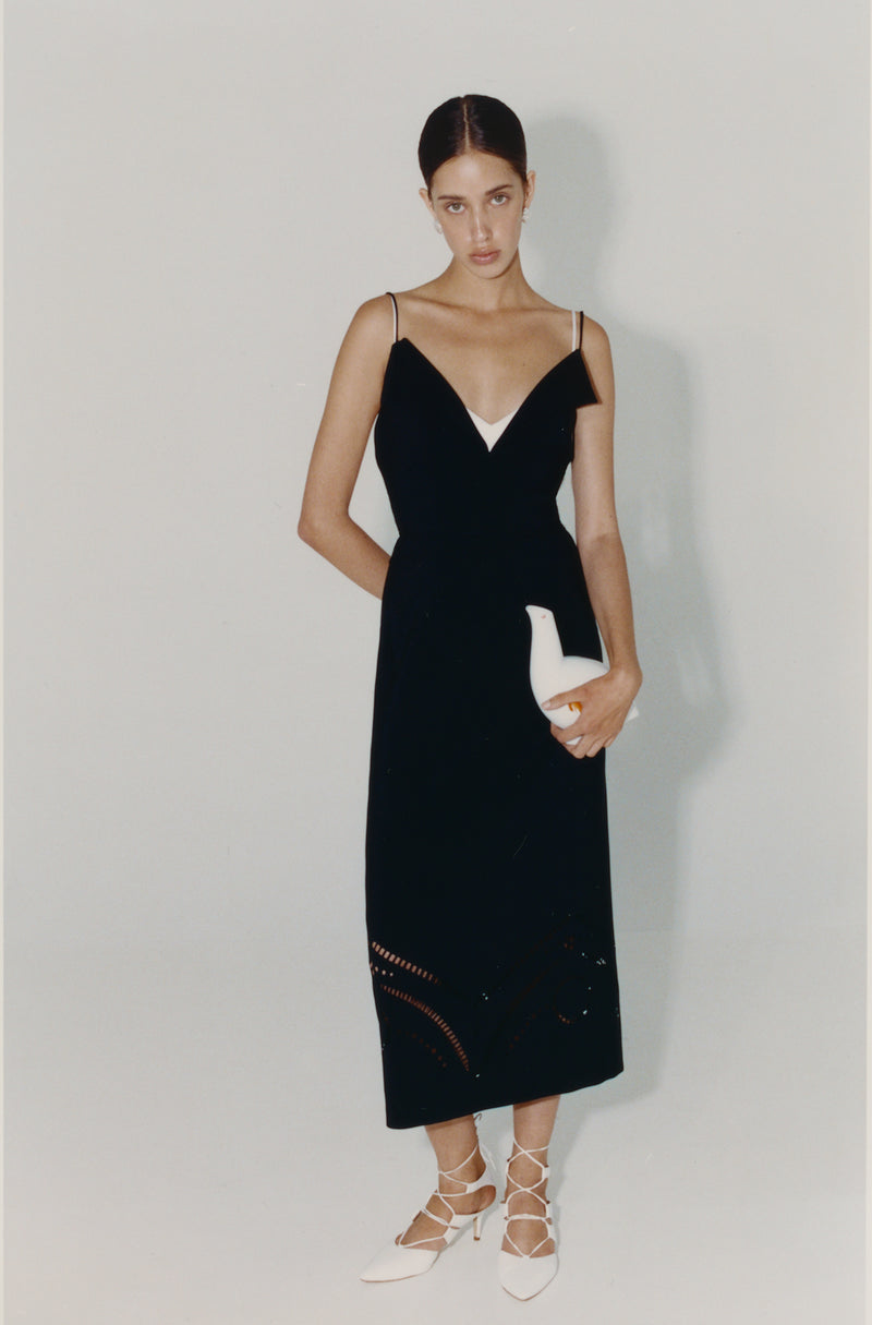 Black midi dress embroidered with trypillian pattern